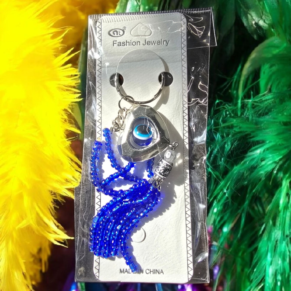 Blue beads, heart Evil Eye Keychain